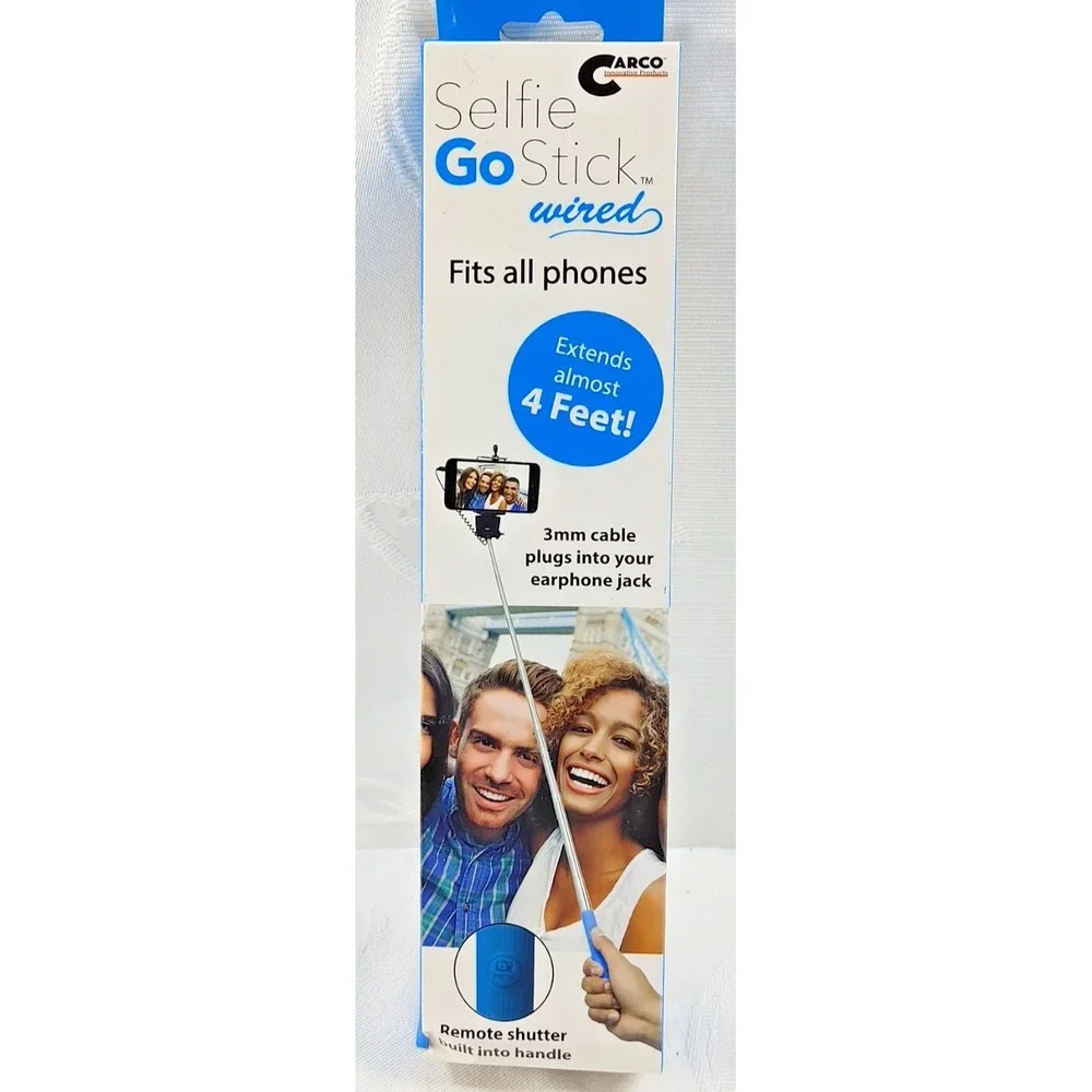 Carco Selfie Go Stick Blue Wired Selfie Stick Extendable Aux Shutter Monopod